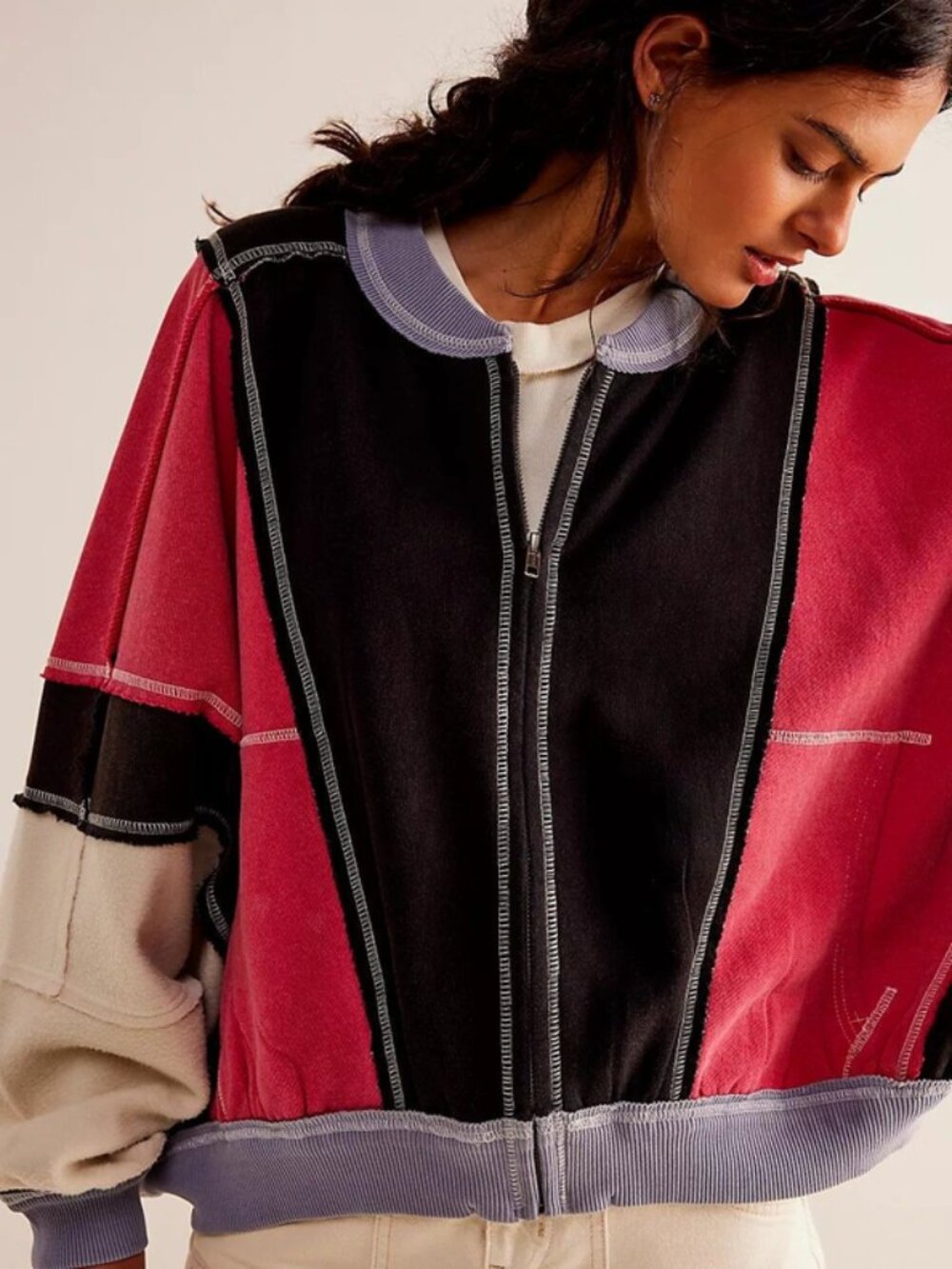 Free People We The Free Starburst Bomber Retro Combo Ribbed Jacket L